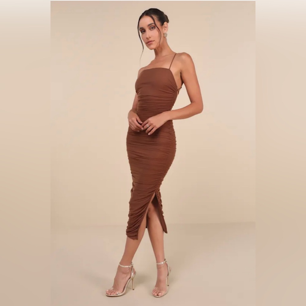 Lulus Brown Mesh Midi Dress